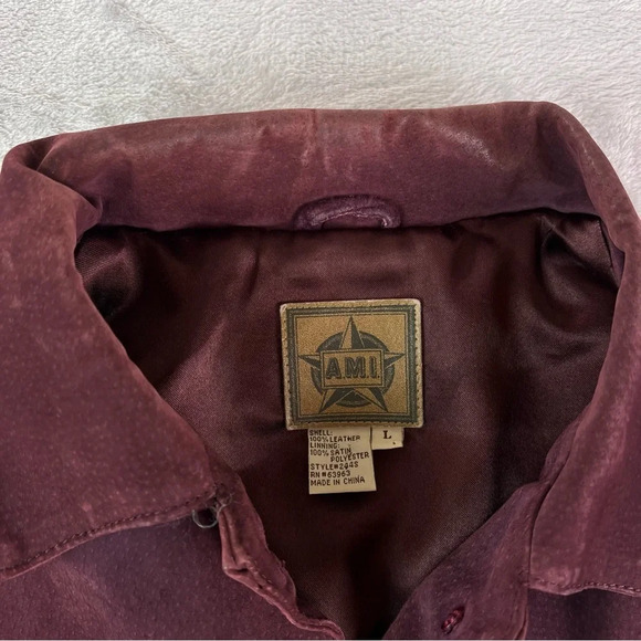 A.M.I Suede Jacket Leather Size Large Womens Purple Button Satin 70s Style - Picture 3 of 16